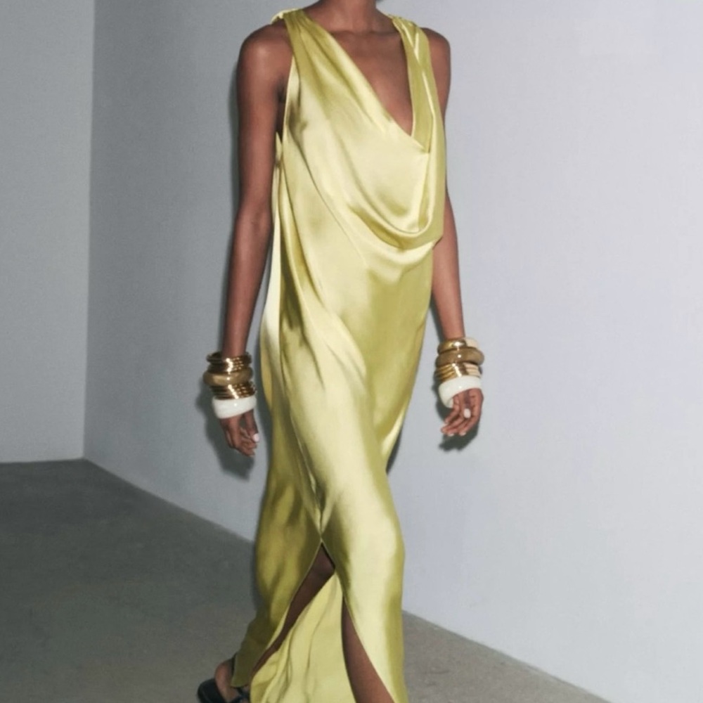 Zara Satin Maxi Dress in Lime